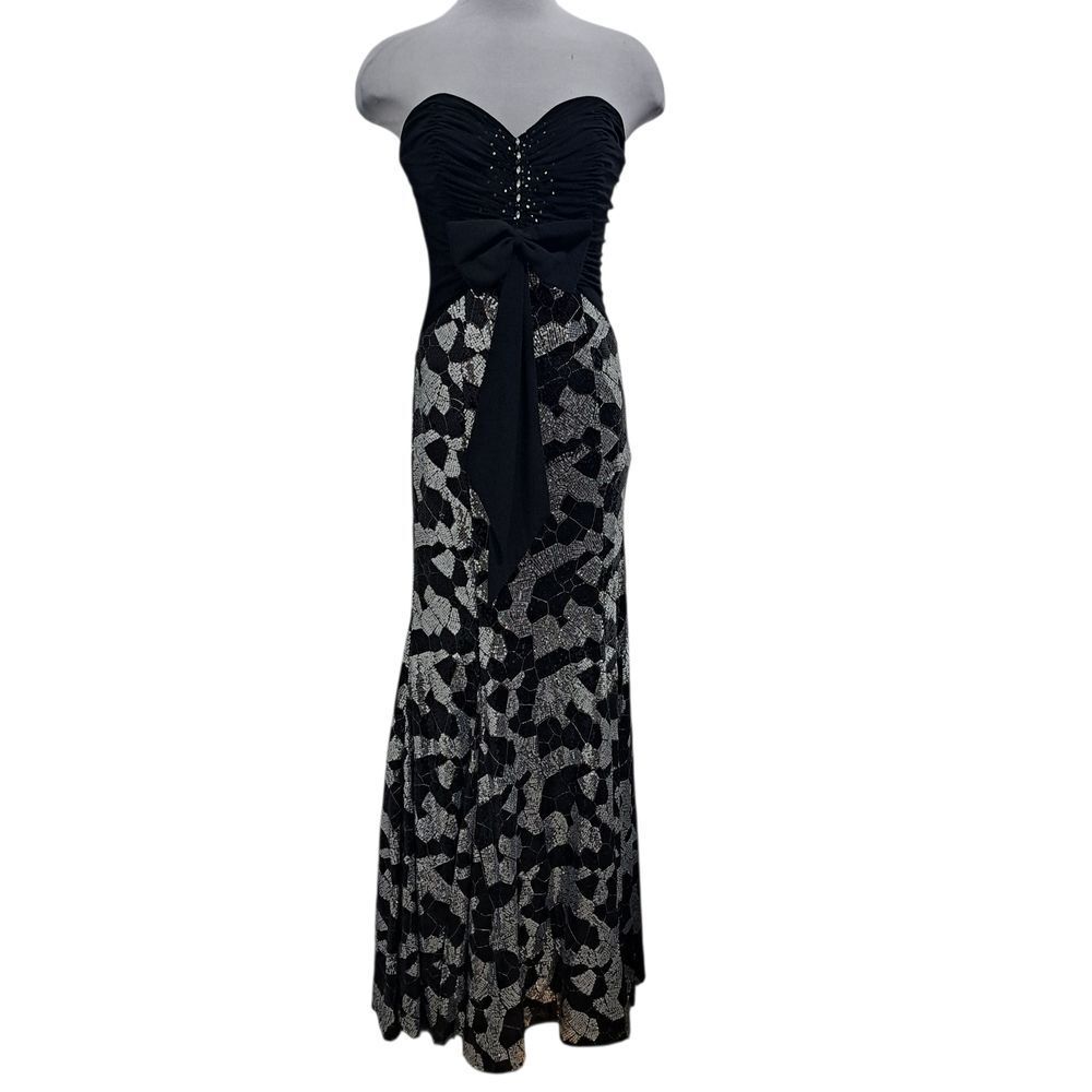 Alyce Designs Elegant Strapless Sequins Casual Party Goth Maxi Dress Sz 8 Black